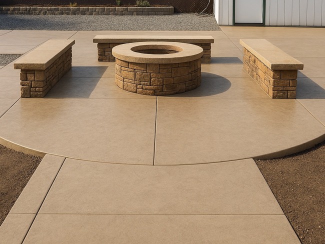 Stamped Concrete Patio with Firepit